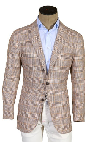 Kiton Beige Checked Cashmere Sport Jacket