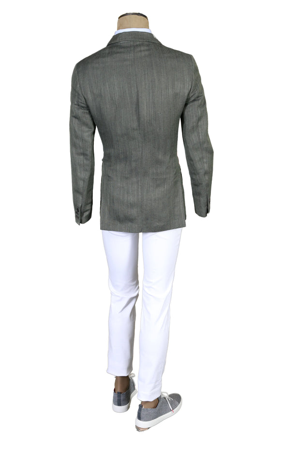 Brioni Sage Herringbone Linen-Silk Sport Jacket