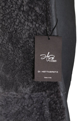 Hettabretz Grey Shearling Lined Leather Overcoat