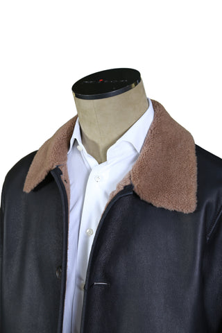 Hettabretz Black/ Tan Shearling Lined Leather Overcoat