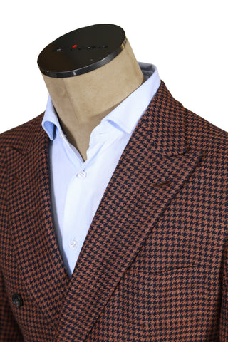Brioni Brown Houndstooth Double Breasted Wool Sport Jacket