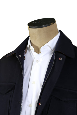 Kired By Kiton Navy-Blue Solid Wool Jacket