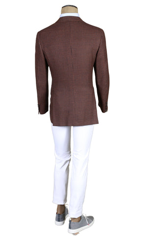 Brioni Brown Houndstooth Double Breasted Wool Sport Jacket
