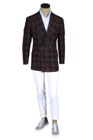 Brioni Dark-Brown Double Breasted Plaid Sport Jacket