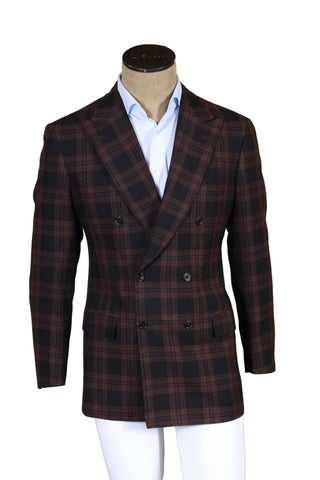 Brioni Dark-Brown Double Breasted Plaid Sport Jacket