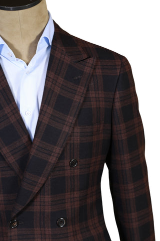 Brioni Dark-Brown Double Breasted Plaid Sport Jacket