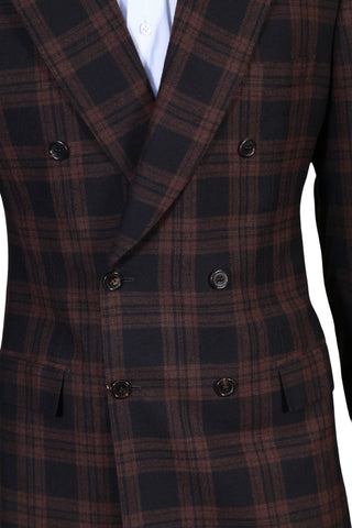 Brioni Dark-Brown Double Breasted Plaid Sport Jacket