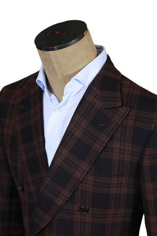 Brioni Dark-Brown Double Breasted Plaid Sport Jacket