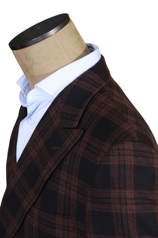 Brioni Dark-Brown Double Breasted Plaid Sport Jacket