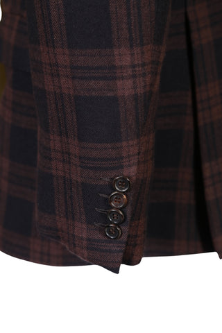 Brioni Dark-Brown Double Breasted Plaid Sport Jacket