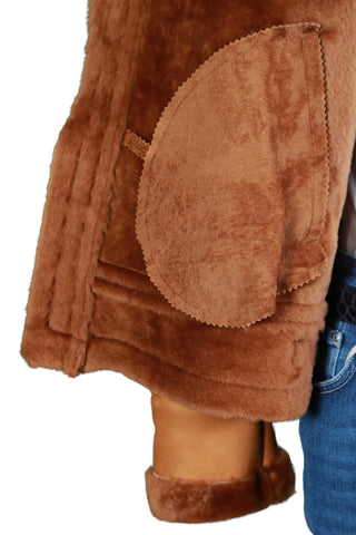 Hettabretz Light-Brown Shearling Lined Leather Overcoat