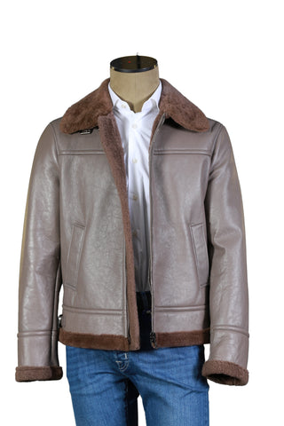 Hettabretz Taupe Shearling Lined Leather Coat