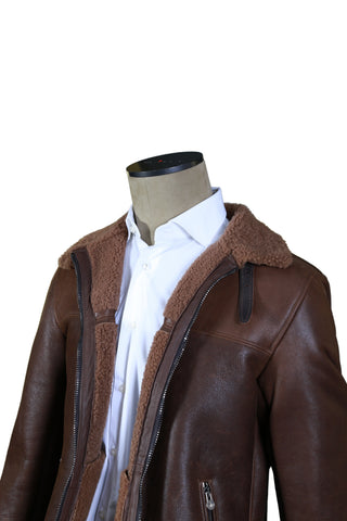 Hettabretz Brown Shearling Lined Leather Overcoat