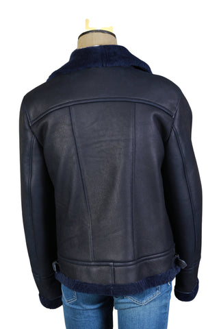 Hettabretz Dark-Blue Shearling Lined Leather Overcoat