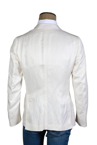 Isaia Ivory Striped Linen-Silk Sport Jacket