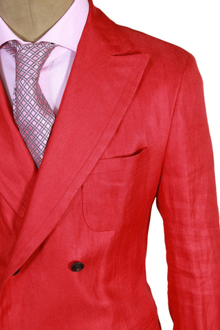 Brioni Red Double Breasted Linen Sport Jacket