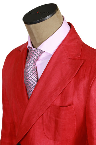 Brioni Red Double Breasted Linen Sport Jacket