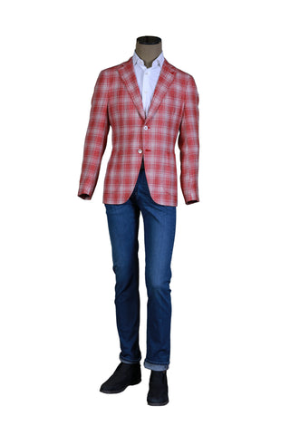 Isaia Red Plaid Sport Jacket