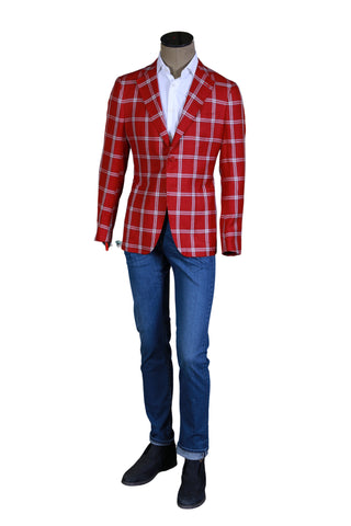 Isaia Red Windowpane Sport Jacket