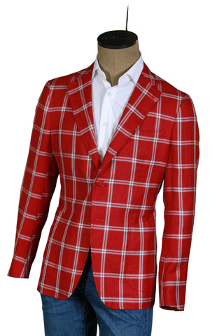 Isaia Red Windowpane Sport Jacket