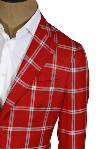 Isaia Red Windowpane Sport Jacket