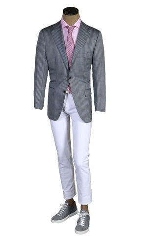 Kiton Grey Striped Cashmere-Silk Sport Jacket