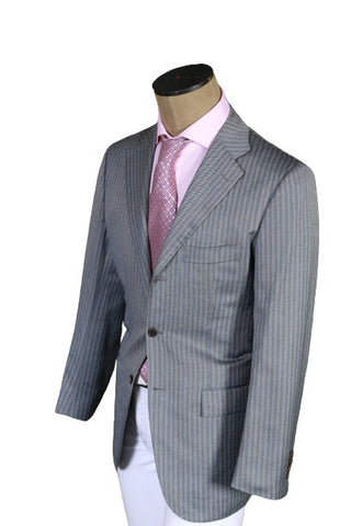 Kiton Grey Striped Cashmere-Silk Sport Jacket