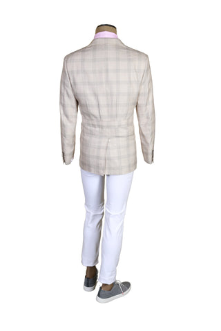 Brioni Cream Checked Silk-Linen Sport Jacket