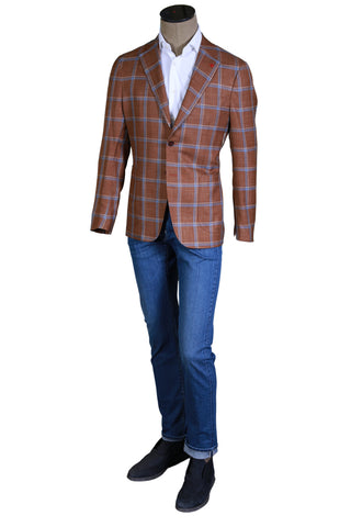 Isaia Rust Checked Sport Jacket