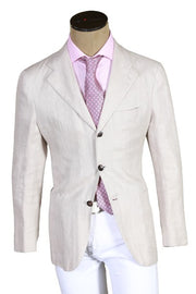 Kiton Cream Herringbone Linen-Wool Sport Jacket