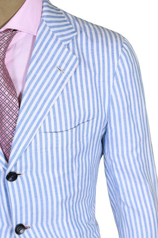 Kiton Light-Blue Striped Cotton-Linen Sport Jacket