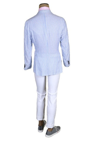 Kiton Light-Blue Striped Cotton-Linen Sport Jacket