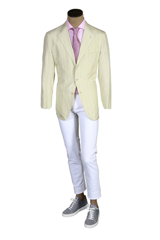 Brioni Light-Yellow Striped Silk Sport Jacket