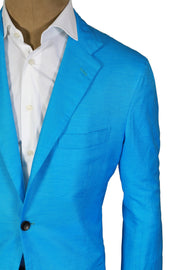 Kiton Blue Solid Cotton-Linen Sport Jacket