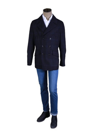 Kiton Navy-Blue Windowpane Solid Cashmere-Silk Jacket