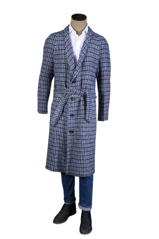 Kiton Blue Checked Wool-Cashmere Coat