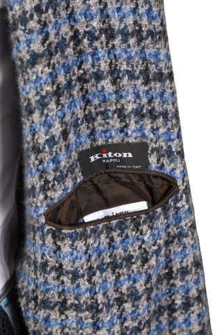 Kiton Blue Checked Wool-Cashmere Coat