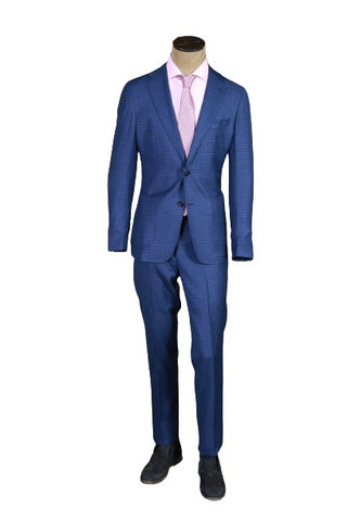 Fiore Di Napoli Cobalt-Blue Checked Wool Suit