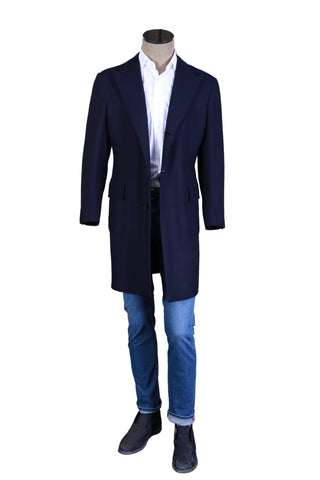 Kiton Navy-Blue Solid Wool Coat
