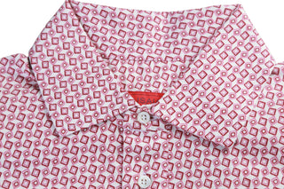 Isaia Red Patern Cotton Short Sleeve Polo