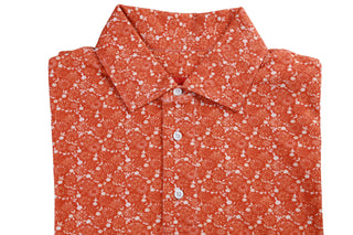Isaia Orange Floral Cotton Short Sleeve Polo