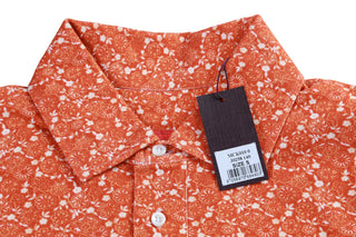 Isaia Orange Floral Short Sleeve  Cotton Polo