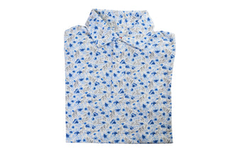 Isaia Blue Floral Short Sleeve Cotton Polo