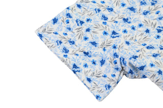 Isaia Blue Floral Short Sleeve Cotton Polo
