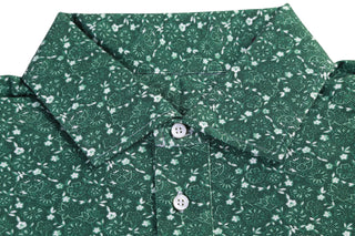 Isaia Green Floral Short Sleeve Cotton Polo