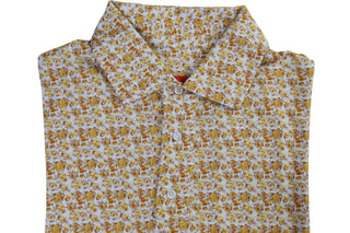 Isaia Yellow Floral Short Sleeve Cotton Polo