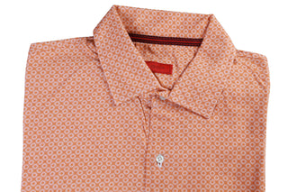 Isaia Orange Pattern Short Sleeve Cotton Polo