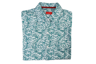 Isaia Teal Pattern Short Sleeve Cotton Polo