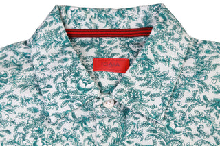 Isaia Teal Pattern Short Sleeve Cotton Polo