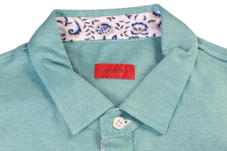 Isaia Turquoise Cotton-Silk Short Sleeve Polo